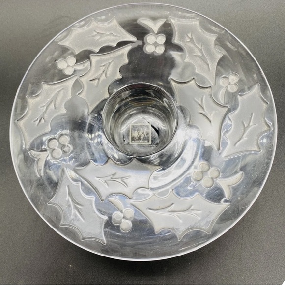 MIKASA Radiant Holly votive candle holder Art Glass Heavy Etched Crystal - Picture 2 of 2